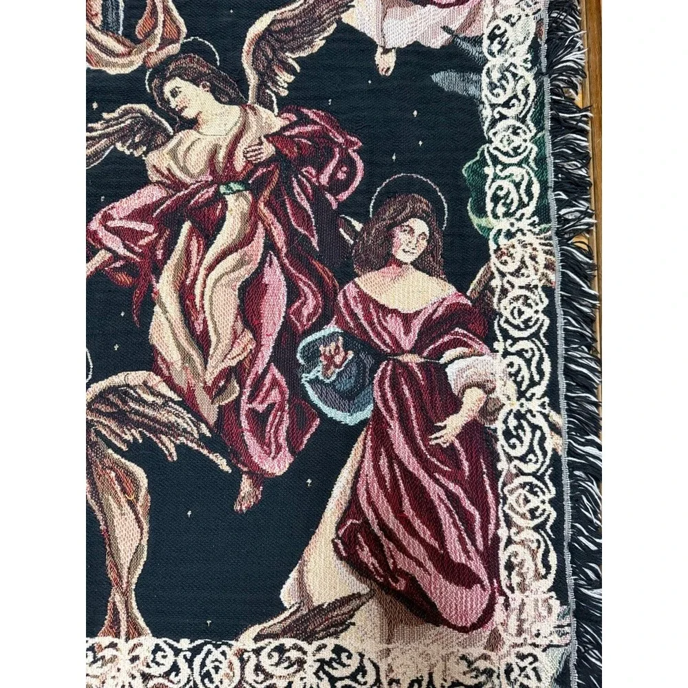 Goodwin Weavers Woven Cotton Angel Tapestry Throw Blanket Black 66x43 Celestial